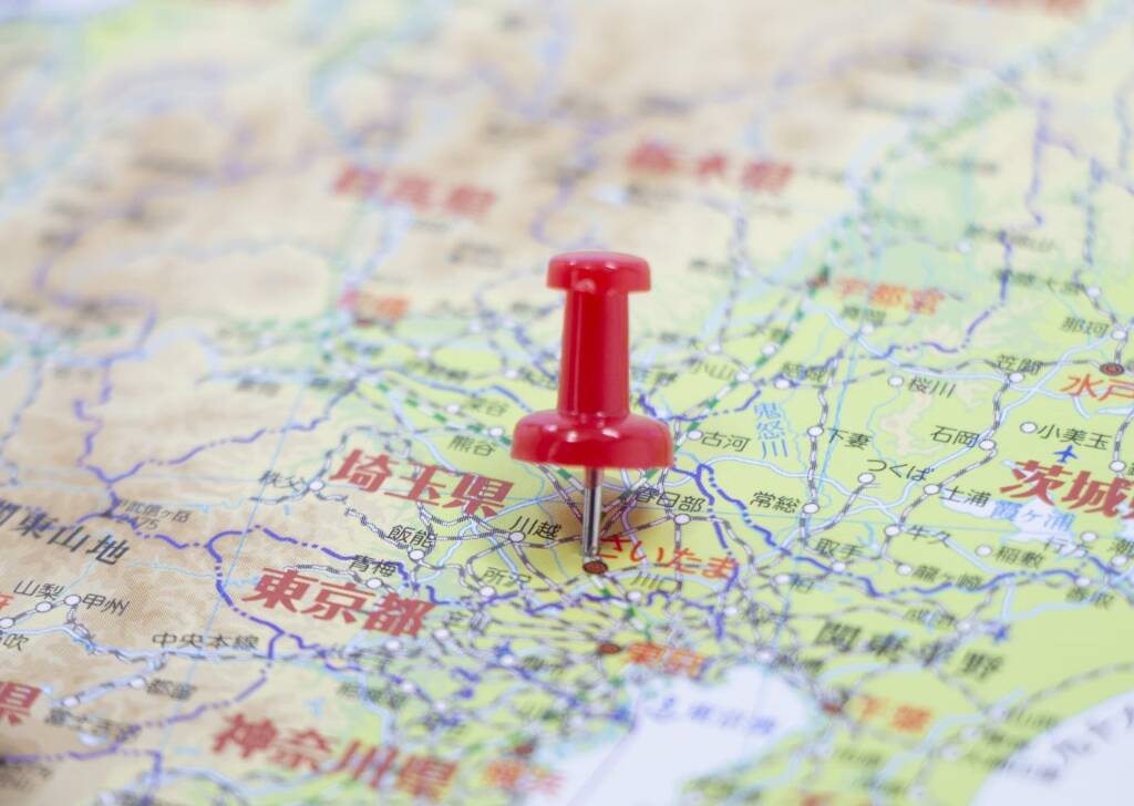 さいたまエリアの地図に赤いピン